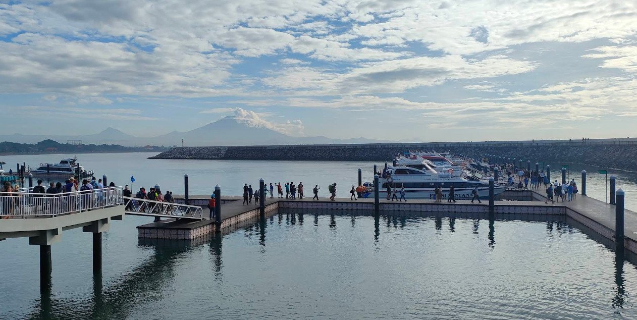 Sanur Harbour in Bali with fast boats departing to Nusa Penida and nearby islands