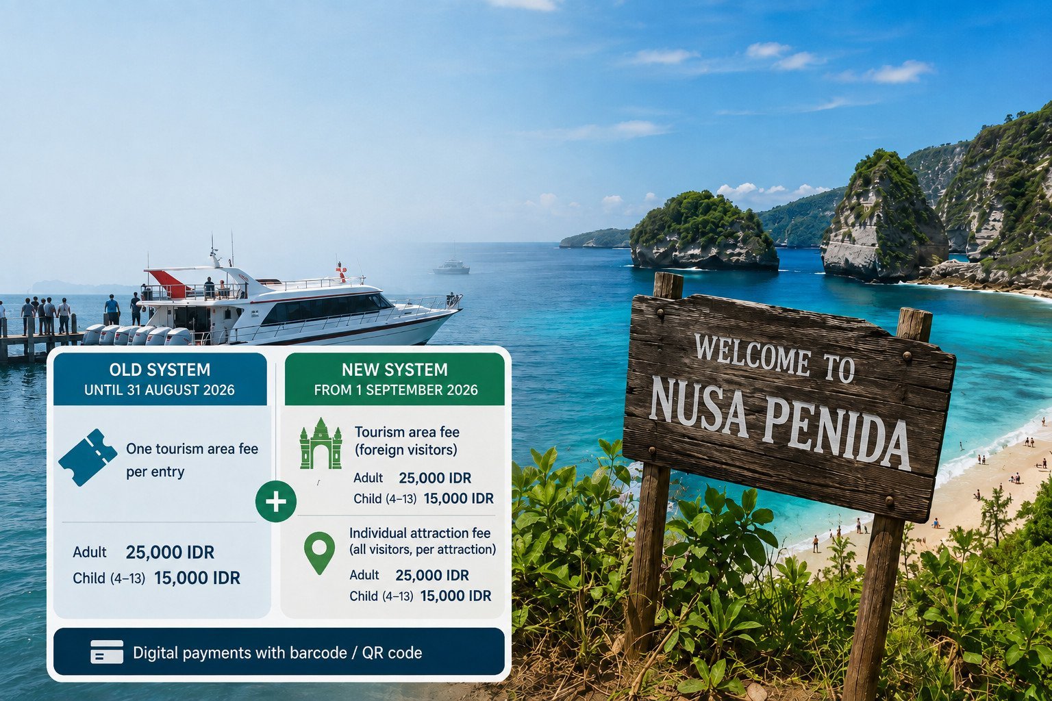 New Nusa Penida tourist fee system from September 2026 for travellers arriving from Sanur Harbour